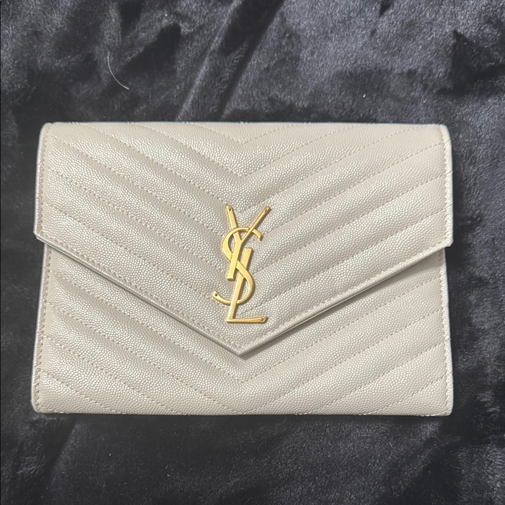 Yves Saint Laurent Cream Quilted Clutch with Gold Logo
